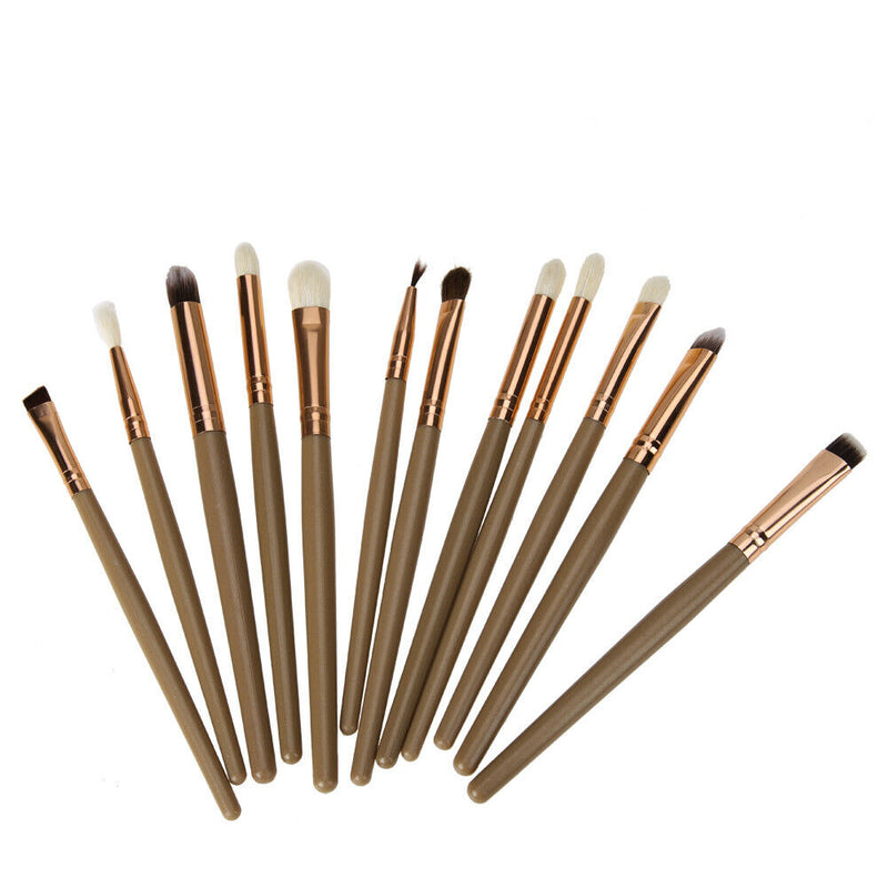12pcs Professional Eye Makeup Brushes Set Eyeshadow Eyeliner Tool (Brown) A
