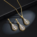 Boho Waterdrop Earrings Crystal Hollow Pendant Necklace Set Bride Jewelry
