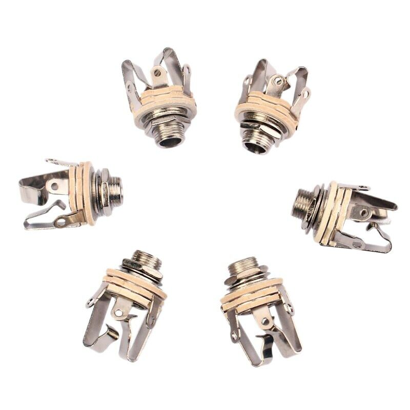 6Pcs Electric Guitar Bass Stereo Jack Dual Channel Jack 6.3Mm 6 Pack