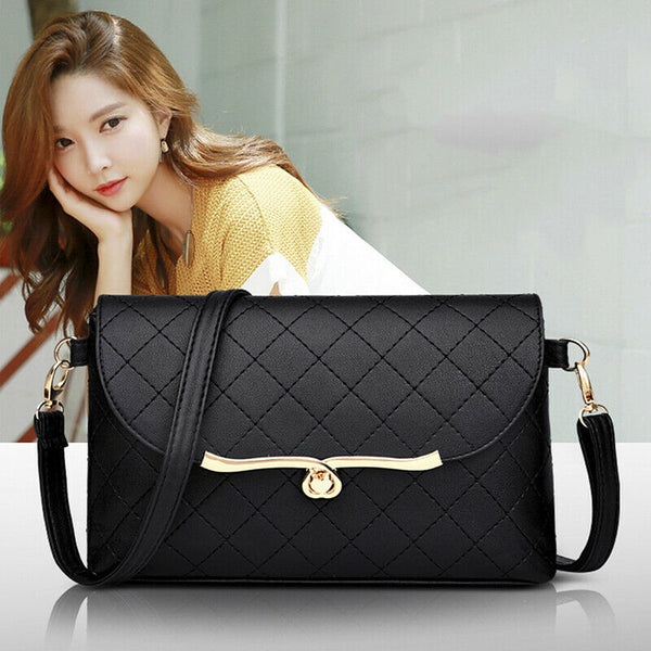 useful Elegant Fashion Lattice Messenger Bag Mini Simple Black Sling Bag HandbME