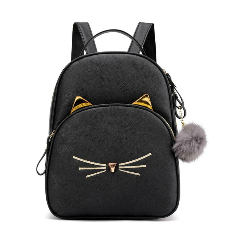 Teenagers Backpack PU Leather Shoulder Bag School Bags Girls Cat Square Satc