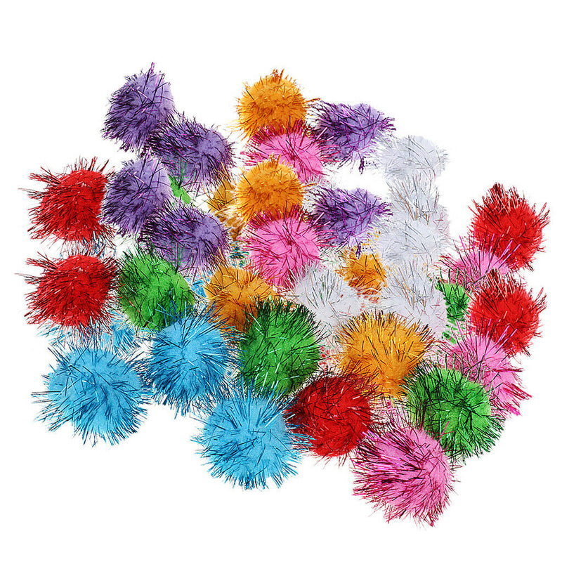 Pack of 42 Colorful Glitter Pom Pom Balls Cat Kitten Play Toys forCrafts