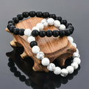 2Pcs Distance Bracelet Couple His Hers Black Matte Beads White Howlite Deluxe