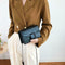 Retro Messenger Bags Women Crocodile Leather Small Shoulder Handbag (Black)
