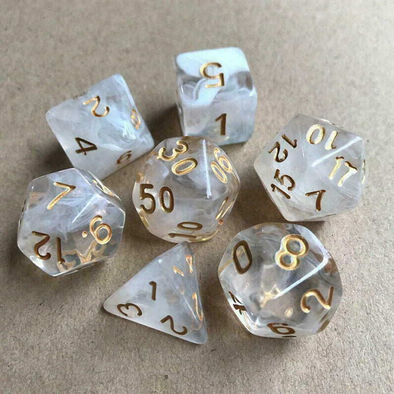 7PCS/Set Two-color Transparent Multi-faceted Dice Geometric Shape Game T1H7