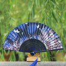 1x Butterfly and Flower Hand Held Silk Bamboo Japanese Folding Fan OZ