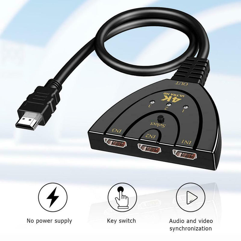 HW-4K301X 3 Port Mini HDMI Splitter 3 in 1 out 4K Adapter Switcher Cable