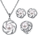 Fashion Imitation PearlCrystal Jewelry SetNecklace Earrings Rings Women GiftSEAU