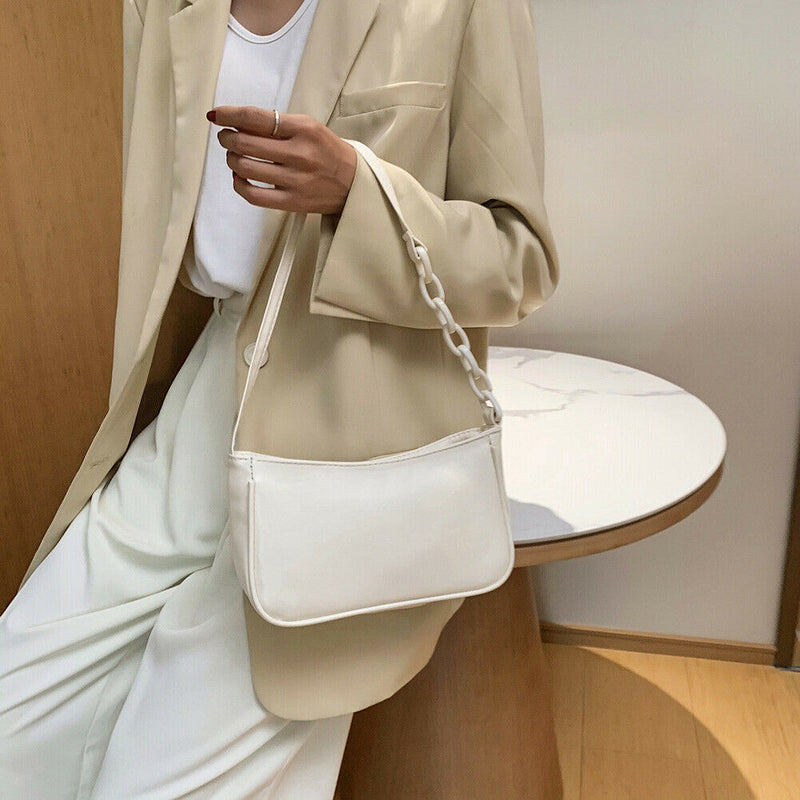 Pure Soft Leather Women Handbag Small Underarm Shoulder Totes Bag (Beige)