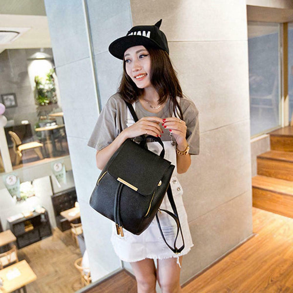 Women Backpacks School Bag For Teenage Girls PU Leather Travel Bags(Black)
