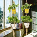 Beige Double Macrame Plant Hanger 2 Tiers Hanging Planter Pot Holder 120cm