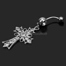 Dangle Belly Ring Navel Button Rhinestone Hollow Cross Barbell Bars Body Pierce