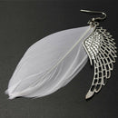 One Pair Women Angel Wing White Feather Dangle Earring Long Earrings Jewelry  JR