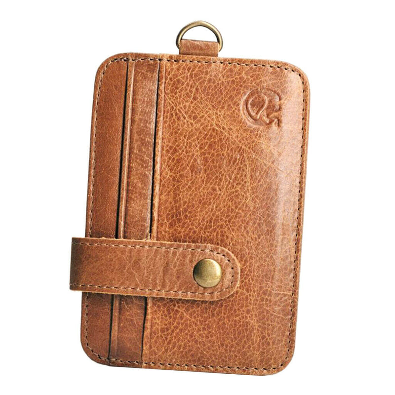 Vertical Leather ID Cards Holder Travel Money  Purse Case Snap Button