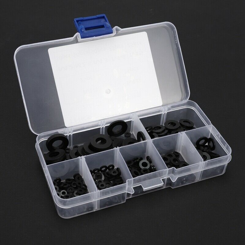 250Pcs Black Nylon Washer Flat Washer Assortment Kit M2 M2.5 M3 M4 M5 M6 M8