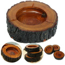 Round brown wood smoke ashtray tobacco cigarette ash holder 9-10cm U4P1