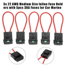 5pcs 22 AWG Wire Medium Inline Fuse Holders with 5pcs Fuses for Car Marine