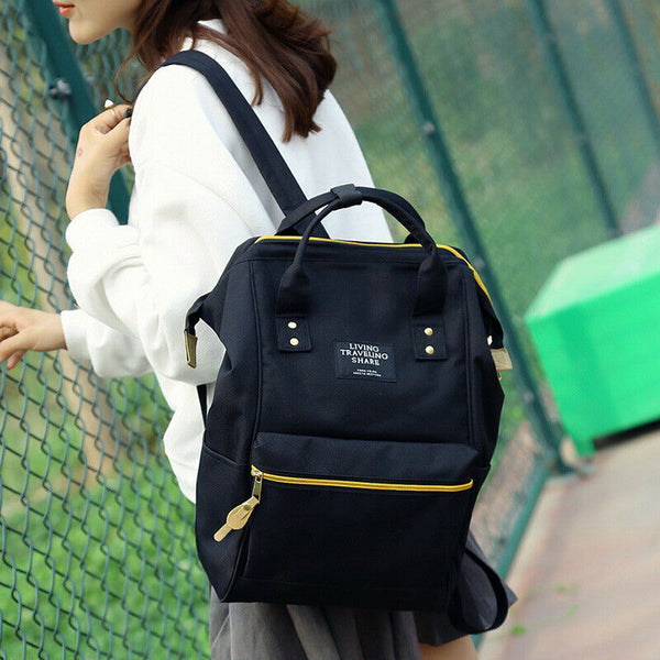 Men Women Backpack Large Capacity Oxford cloth Schoolbag black Q5V2