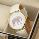 Fashion Women Elephant Printing Pattern Weaved Leather Quartz Dial Watch Tide
