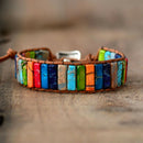 Chakra Bracelet Jewelry Handmade Multi Color Natural Stone Tube Beads Leath