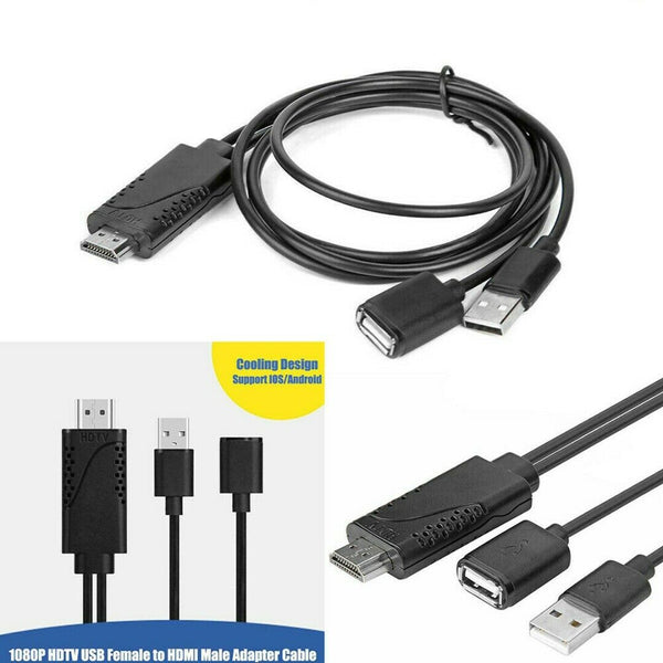 USB Female to 1080P HDMI Male HDTV HD Video Cable Converter Adapter For Phone