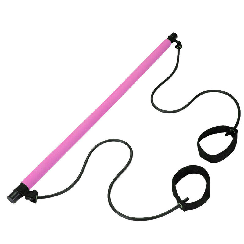 Gym Portable Pilates Bar Stick with Resistance Band for Home Sports (Pink)