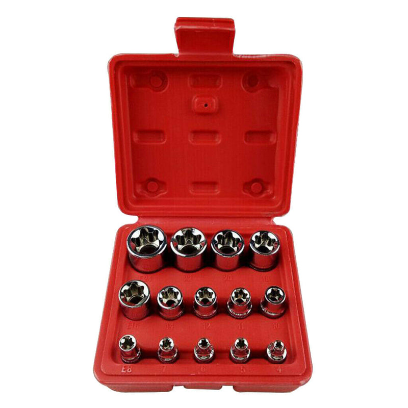 14Pcs E Type Socket Bits Kit Driver Tool Set 1/4'' 3/8'' 1/2'' E4 - E24