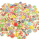 100pcs Colorful Multi-pattern Wooden Button 2 Holes Sewing Scrapbook Craft DIY