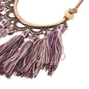 Round Fringed Tassel Pendant Long Leather Rope Chain Necklace for Women Swe