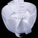 White Satin Beaded Wedding Flower Girl Basket Bowknot Decor FT