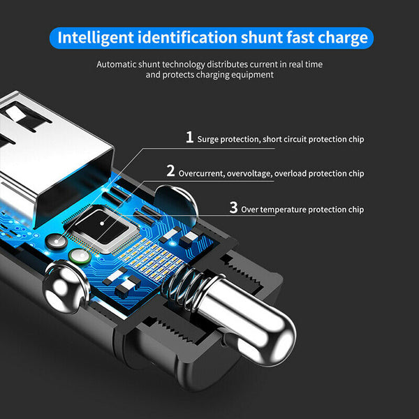 Mini 3.4A Fast Car Charger QC3.0 Certified Quick Charge Dual USB Port Black