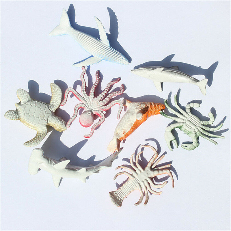 8PCS Plastic Sea Marine Animal Figures Ocean Creatures Shark Whale Kids Toy3C