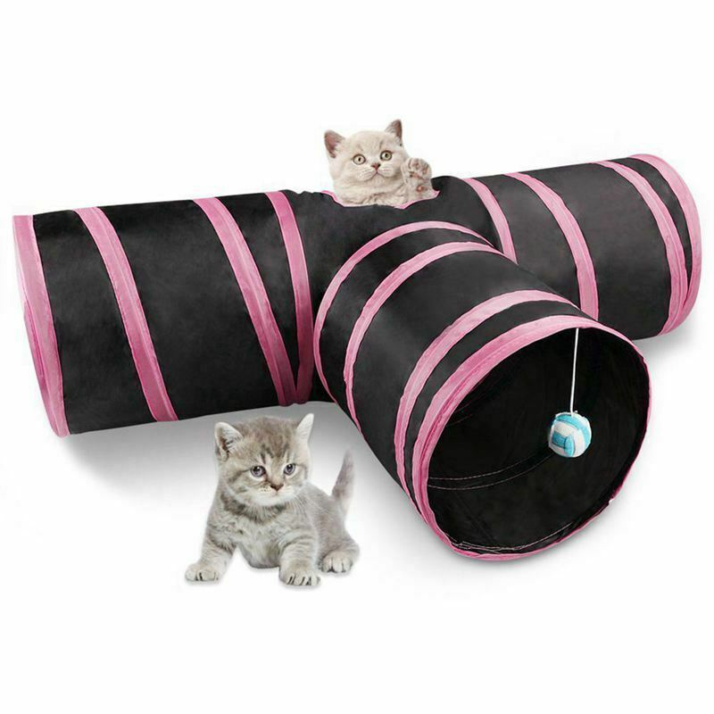 Cat Tunnel 3 Way Collapsible Pet Cat Play Tunnel with Ringing Ball, Spaciou