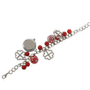 Women Lady Jewelry Beads Round Flowers Bracelet Watch Christmas Gift, red Q5C5