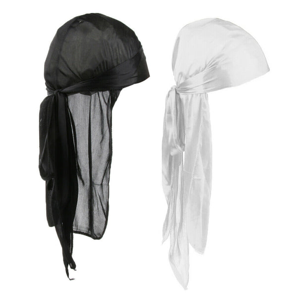 2 Pack Trendy Color Du-Rag Wave Cap Durag Headwrap with Long Wide Strap