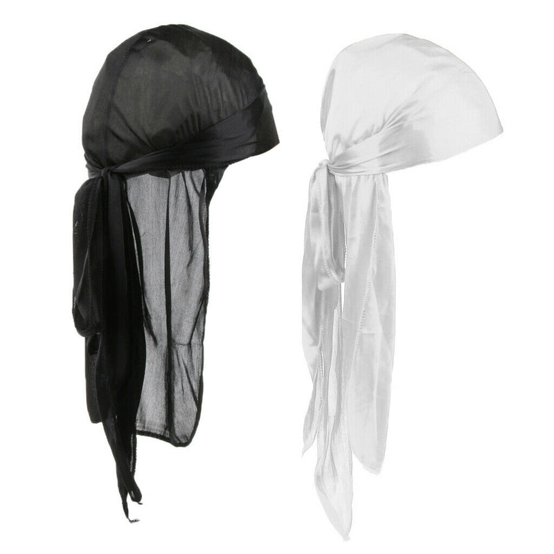 2 Pack Trendy Color Du-Rag Wave Cap Durag Headwrap with Long Wide Strap
