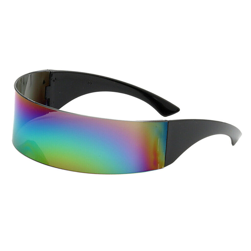 2pcs Futuristic Wrap Visor Sunglasses Robotic Narrow Flat Top Sun Glasses