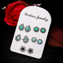 5Pairs Boho Women Turquoise Beads Earrings Retro Jewelry Ear Stud Earrings Set