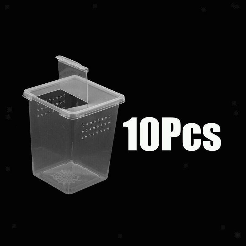 10x Clear Plastic Insect Frog Habitat Feeding Box Container Tank 8x8x11cm