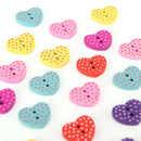 20 pcs wood sewing button scrapbooking heart two holes dot pattern 15x13mm  ME