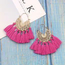 Boho Tassel Dangle Earrings Women Ethnic Fringe Ear Drop Jewelry (Rose Red) A