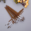 12PC Artists Paint Brushes Nylon Hair Wooden Handles Pointed Tip Brush Pen Brown