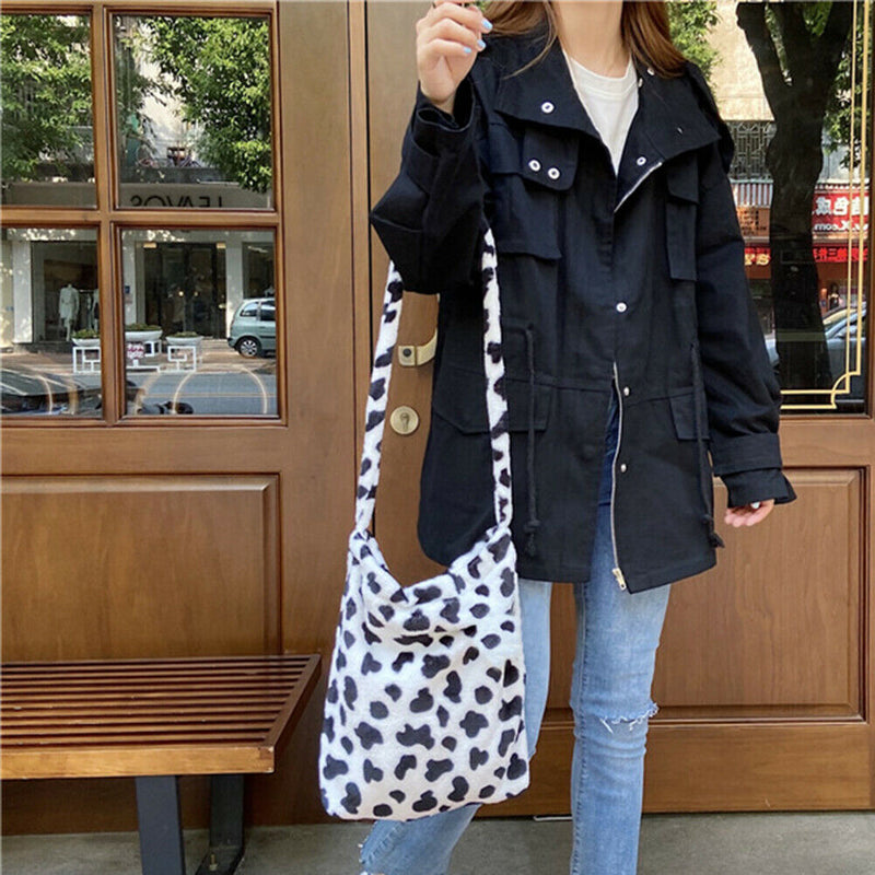 Cow Print Crossbody Bag Plush Women Fashion Big Capacity Shoulder Pouch (2)