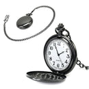 Men Alloy Black Dial Round Quartz Movement Keyring Pocket Watch + 37cm Chain