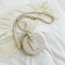 Women Small Round Shoulder Handbag Leather Stone Pattern Totes Bag (Beige) A