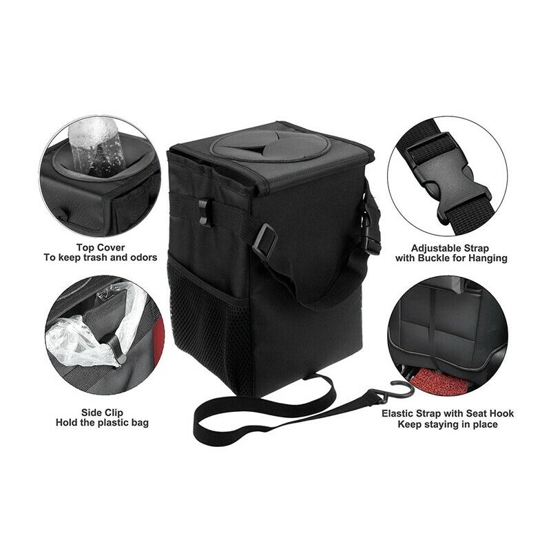 Car Trash Can with Cover Car Back Storage Box Folding Waterproof Trash Can  G5I7