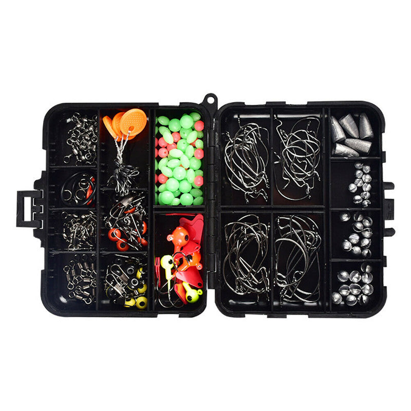 205pcs Fishing Accessories Kit Lead Head Hooks Fishing Swivels Fish Tackle Tool