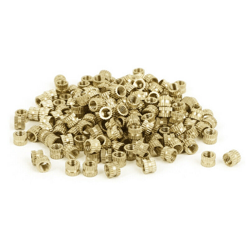 M2 x 3mm Brass Cylinder Knurled Threaded Round Insert Embedded Nuts 100pcs P2Y3