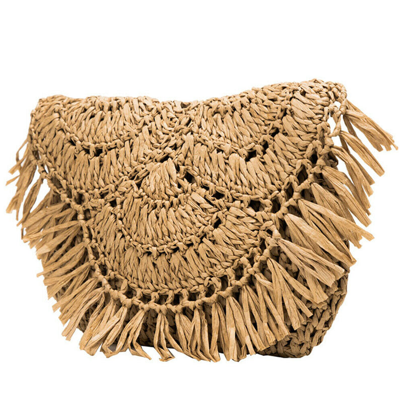 Summer Straw Tassel Shoulder Bag Women Beach Messenger Satchel Bags (Brown)