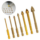7 Pcs 3/4/5/6/8/10/12mm Titanium Coated Glass Drill Bit With Hex Shank Set